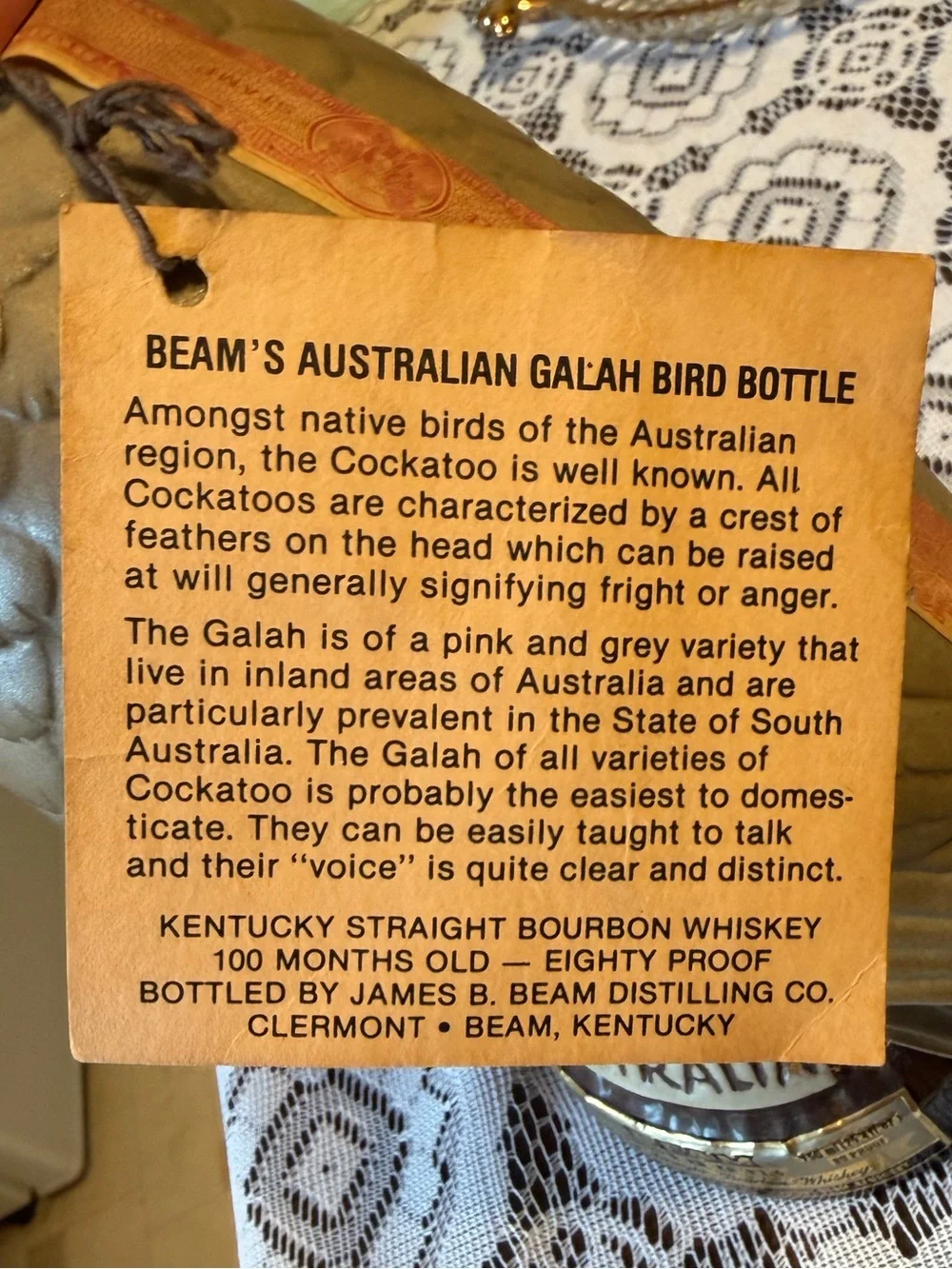 Jim Beam South Australian Whiskey Galah Bird Collectible Bottle